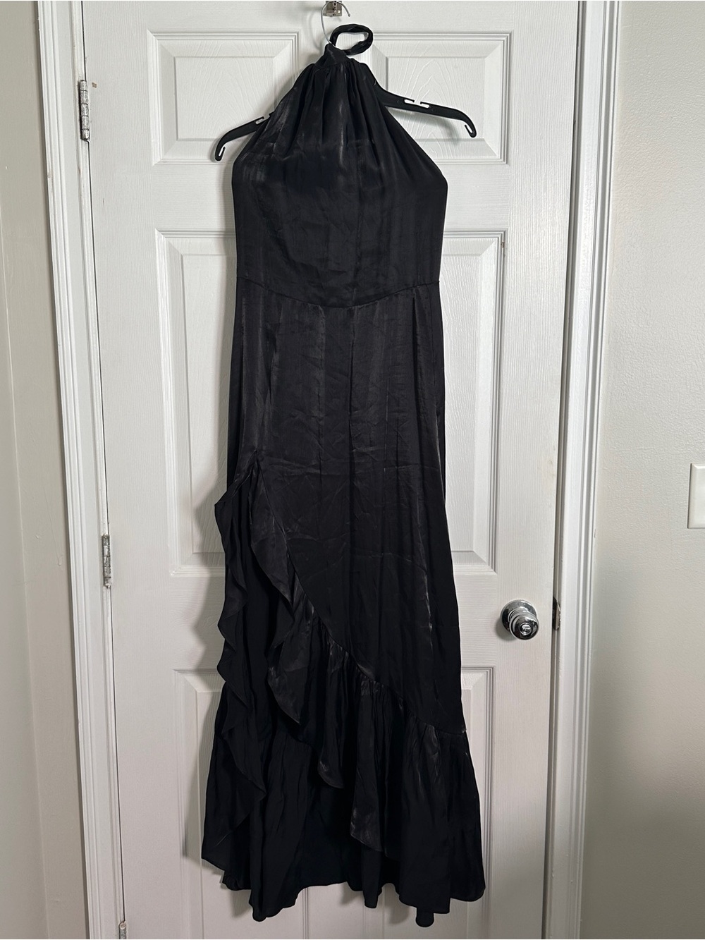 Elegant High Neck Black Ruffle Maxi Dress